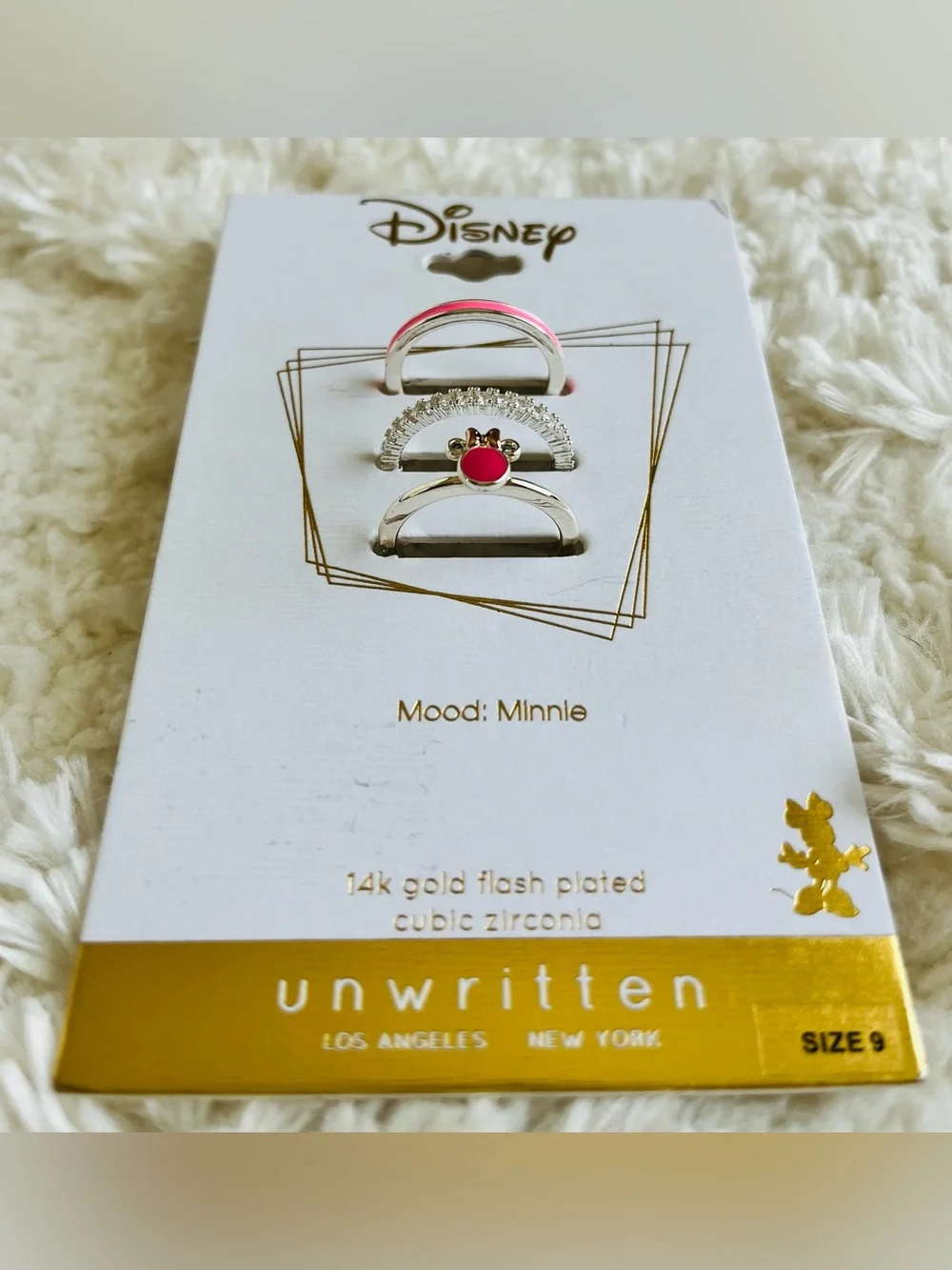 Unwritten Disney Cubic Zirconia Pink Enamel Minnie Mouse Ring Set